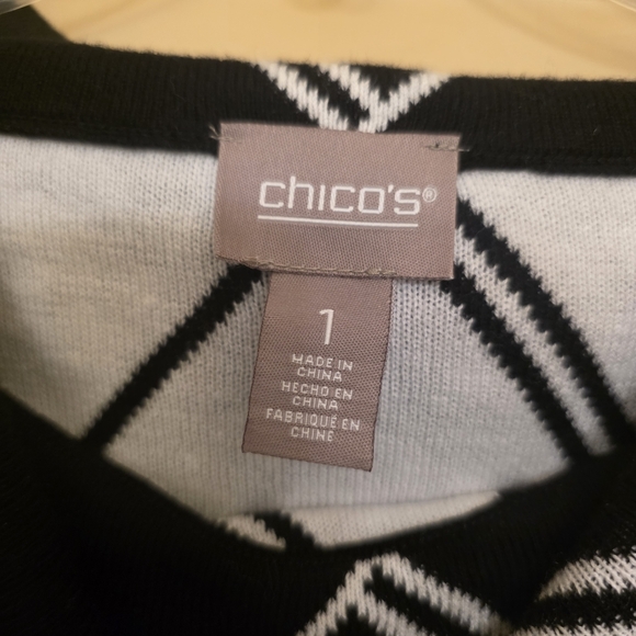 NWT Chico's Diamond Jacquard Classic Funnel Knit Pullover Top 3/4 Sleeve Sz 1 - Picture 6 of 12